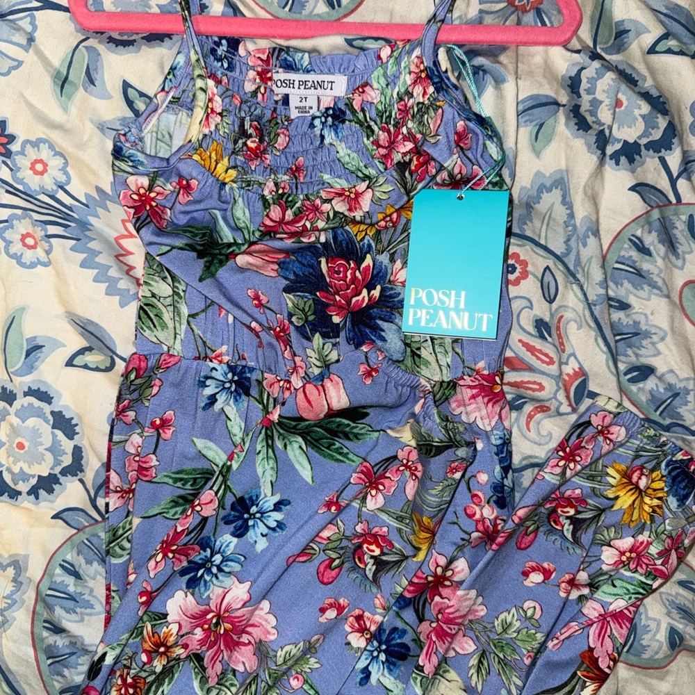 Posh Peanut Blue Floral Romper 2T